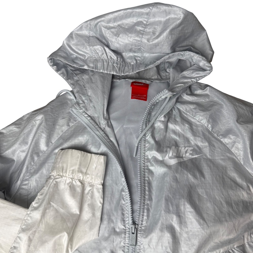 Nike Windrunner Jacket Womens S Grey White Excellent Ripstop Hooded Windbreaker